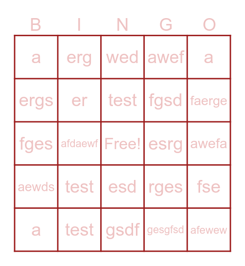 test Bingo Card