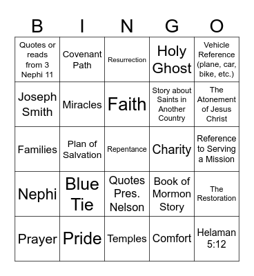 General Conference Bingo Card