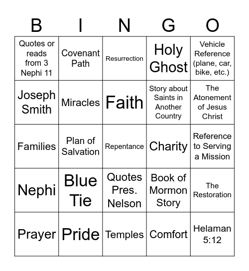 General Conference Bingo Card