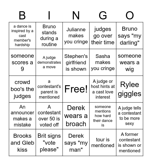 DWTS BINGO Card