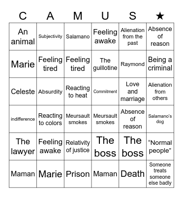 Existentialism Bingo Card