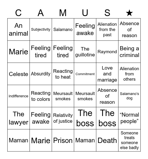 Existentialism Bingo Card