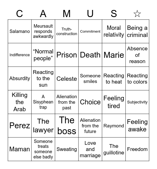 Existentialism BINGO Card