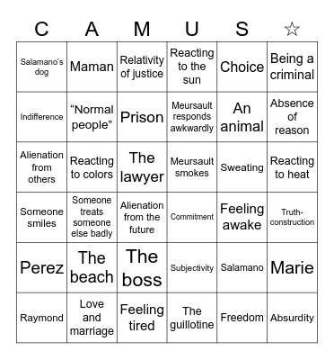 Existentialism BINGO Card