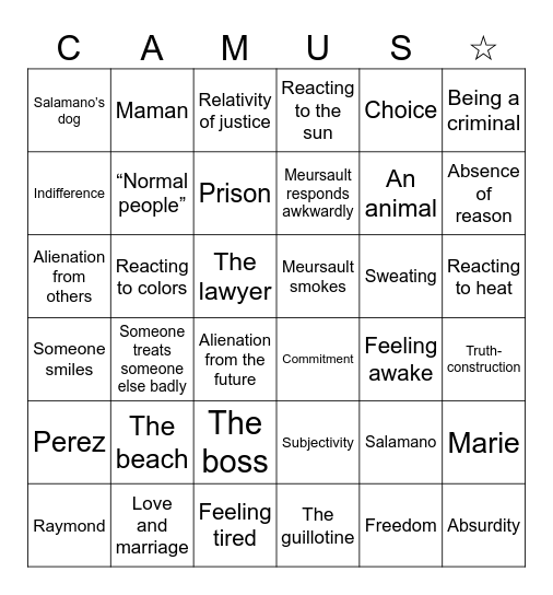 Existentialism BINGO Card