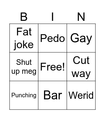 Family guy Bingo Card