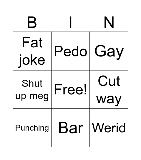 Family guy Bingo Card