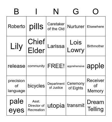 The Giver Bingo Card