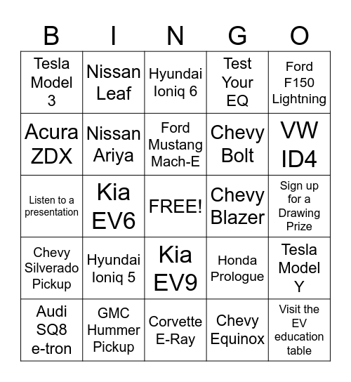 Lakeland Drive Electric Day  EV Bingo Card