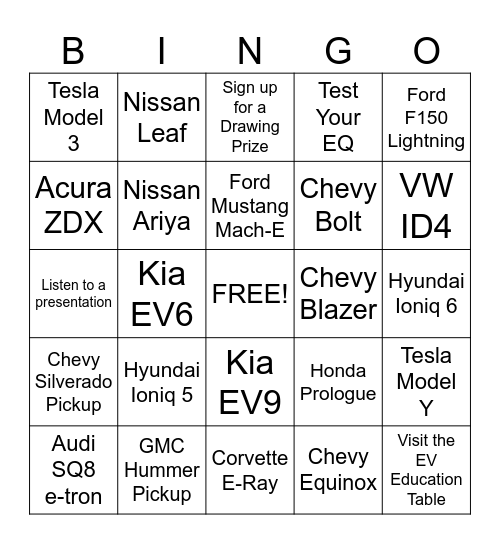 Lakeland Drive Electric Day EV Bingo Card