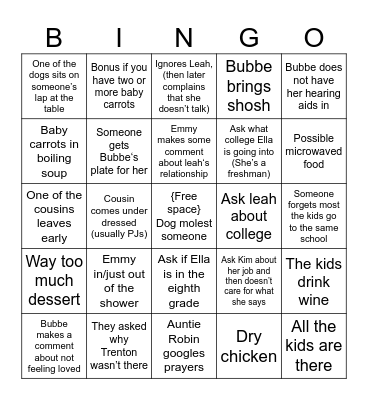 Family holidays Bingo Card