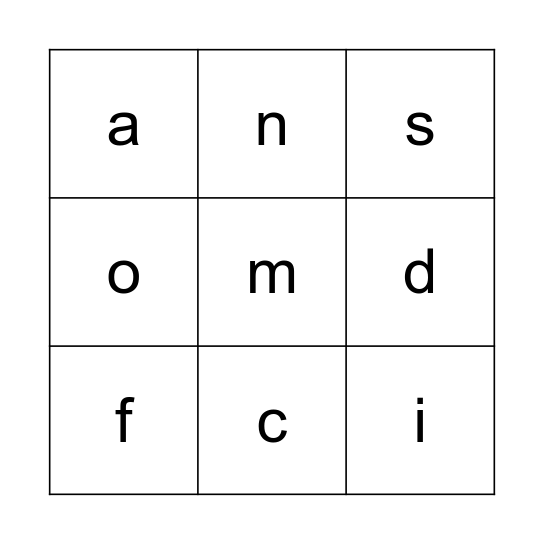 Letter Names and Sounds Bingo Card