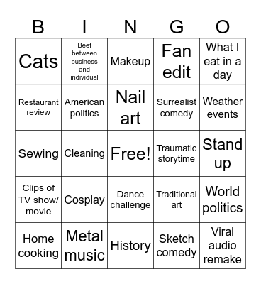 Tiktok Bingo Card