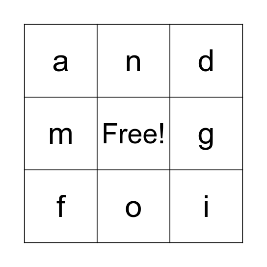 Letter Names and Sounds Bingo Card