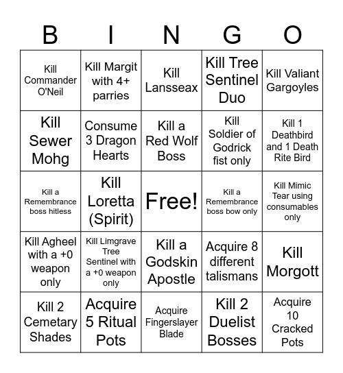 Elden Ring Bingo Card