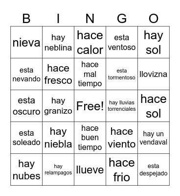 El Clima/ El Tiempo Bingo Card