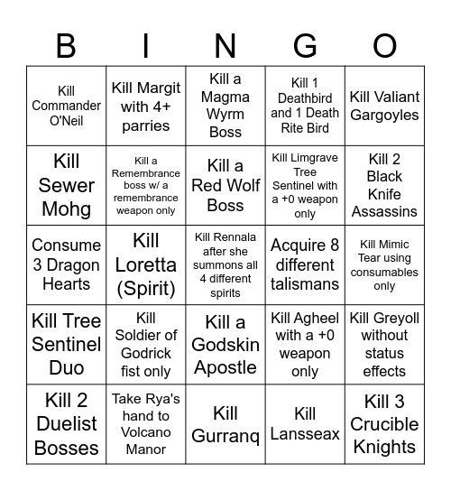 Elden Ring Bingo Card