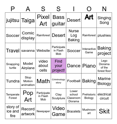 Passion Project Pursuit Bingo Card