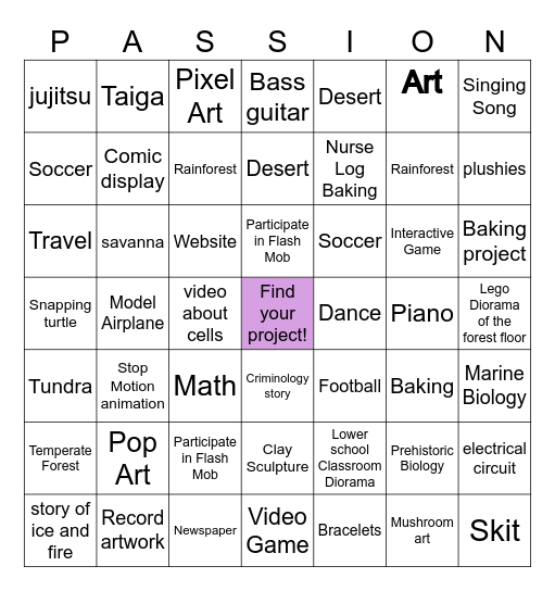 Passion Project Pursuit Bingo Card