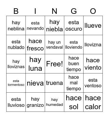 El Clima/ El Tiempo Bingo Card