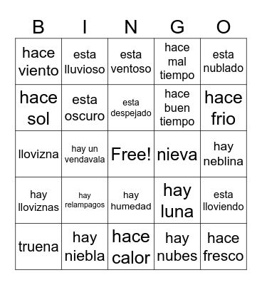 El clima/ el tiempo Bingo Card