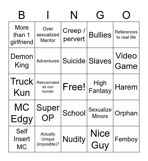 Isakai Bingo Card