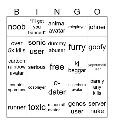 roblox tsb Bingo Card
