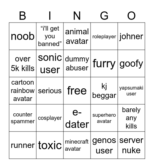 roblox tsb Bingo Card