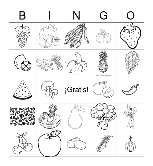 Frutas y Vegetales Bingo Card
