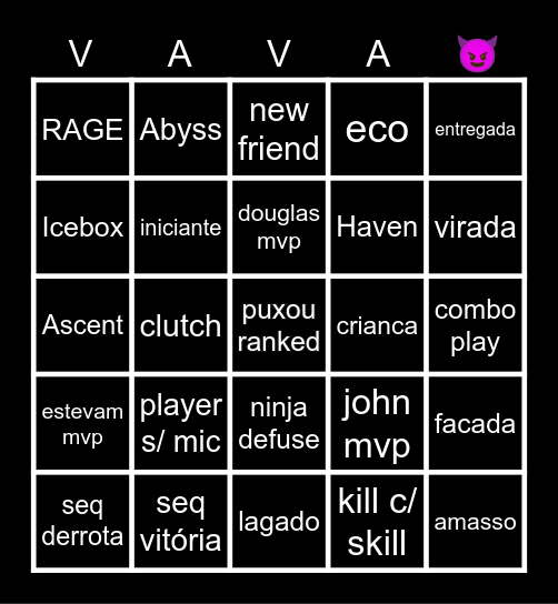 Valorant Rankeds Bingo Card