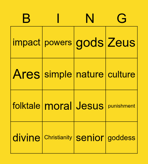 Myths and Folktales Bingo Card