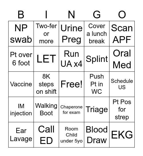 UC Shift Bingo Card