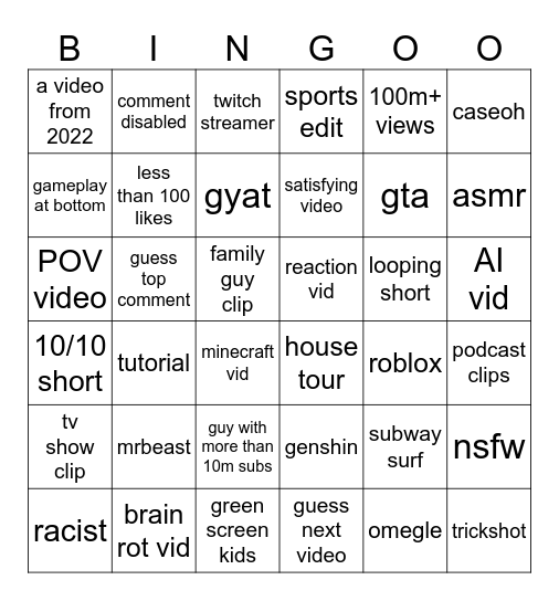 Untitled Bingo Card