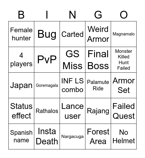 MH Bingo Card