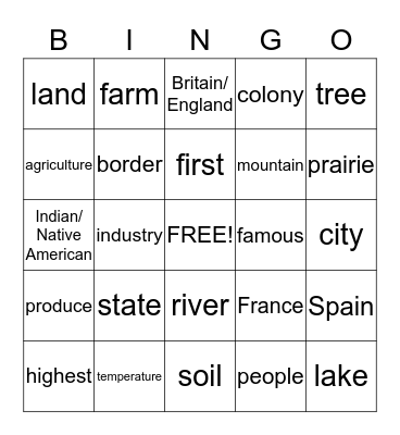 State PowerPoint Bingo Card