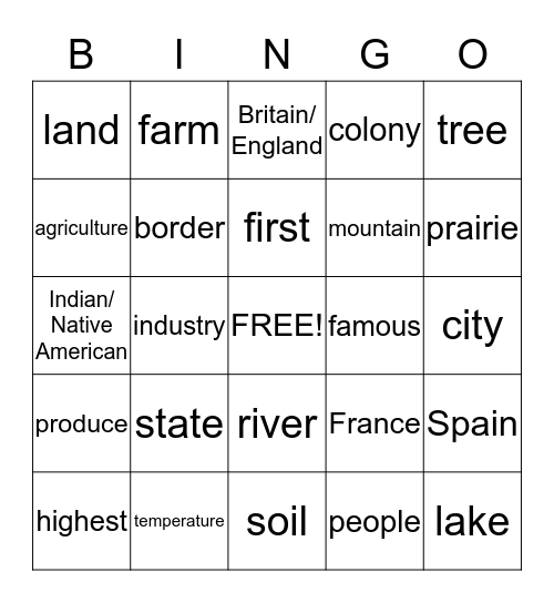State PowerPoint Bingo Card