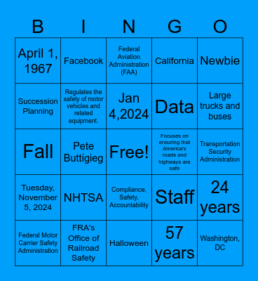 FMCSA + DOT Bingo Card