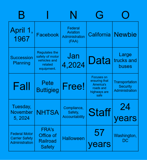 FMCSA + DOT Bingo Card