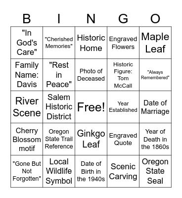 Graveyard Bingo Card