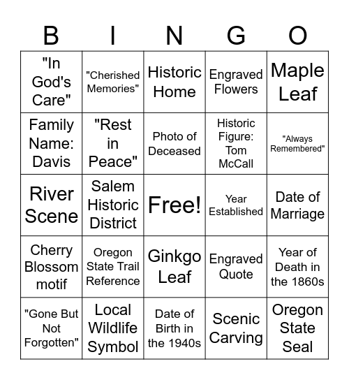 Graveyard Bingo Card