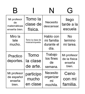 Verbos de acción (-ar) Bingo Card