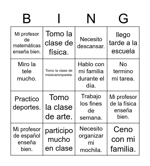 Verbos de acción (-ar) Bingo Card