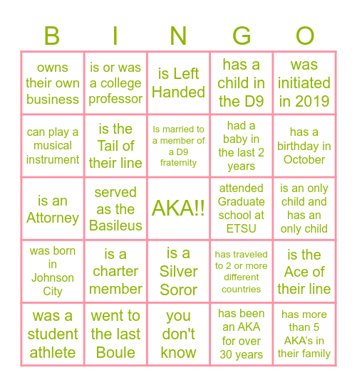 Find a Soror who… Bingo Card