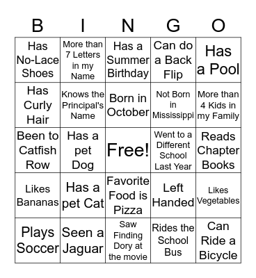 Getting to Know You Bingo Card