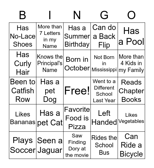 Getting to Know You Bingo Card