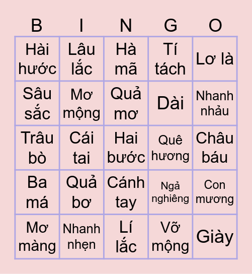 LUYỆN ÂM TIẾNG VIỆT Bingo Card