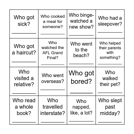 Holiday Break Bingo! Bingo Card