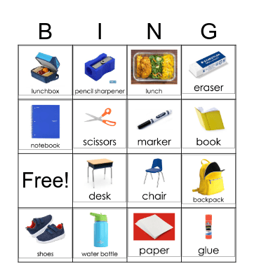 School Supplies Bingo Card