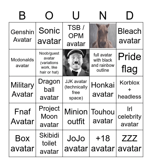 Catalog Avatar Creator public server Bingo Card