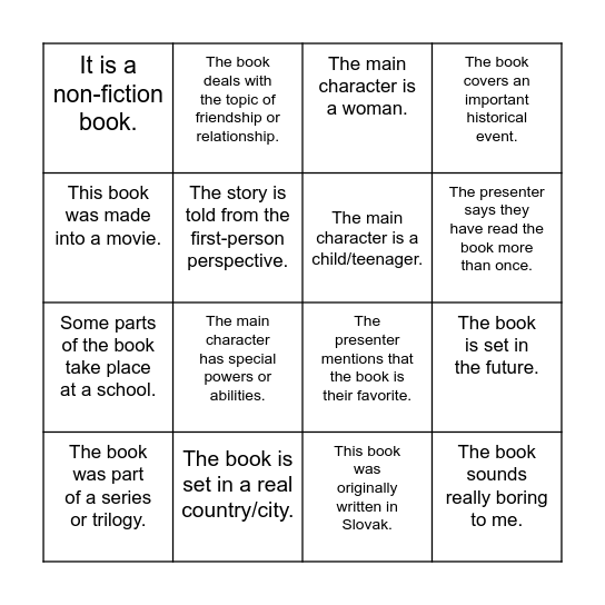 Book bingo Card
